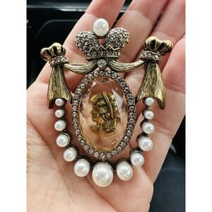Rare Miriam Haskell Pearls Cameo Vintage Brooch